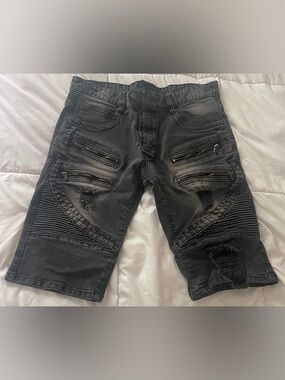 Balmain Paris Moto Shorts – Men’s Size 36 – Faded Black – Luxury Designer Denim